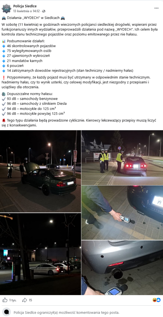 Zrzut ekranu z profilu Policja Siedlce na Facebooku