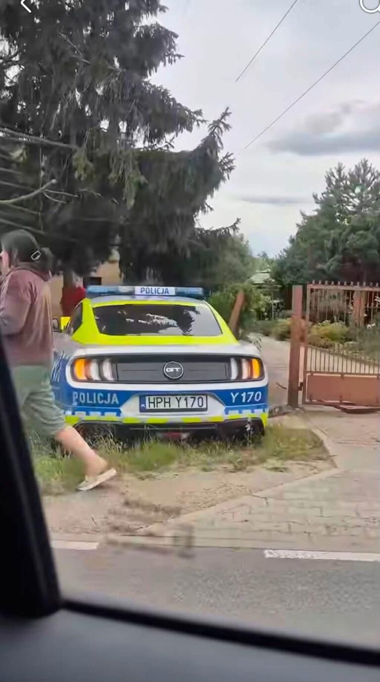 Najsłynniejszy radiowóz w Polsce rozbity. Policyjny Mustang GT skończył na ogrodzeniu posesji