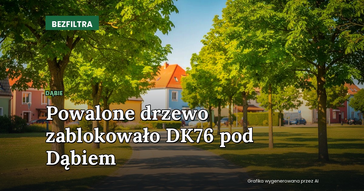 Powalone drzewo zablokowało DK76 pod Dąbiem — DĄBIE